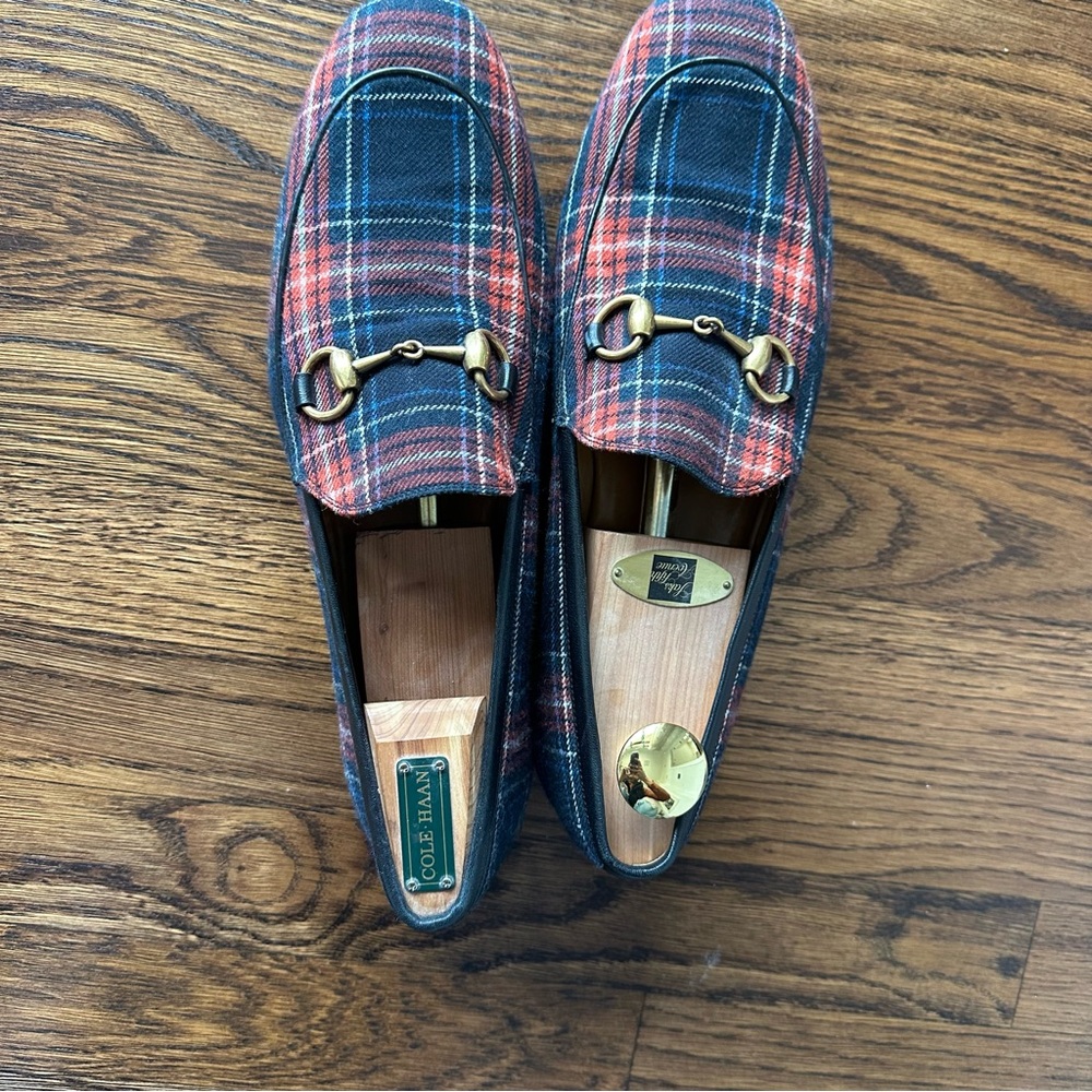 Authentic Men’s Gucci Jordaan Tartan Red & Blue Loafers - Picture 3 of 12